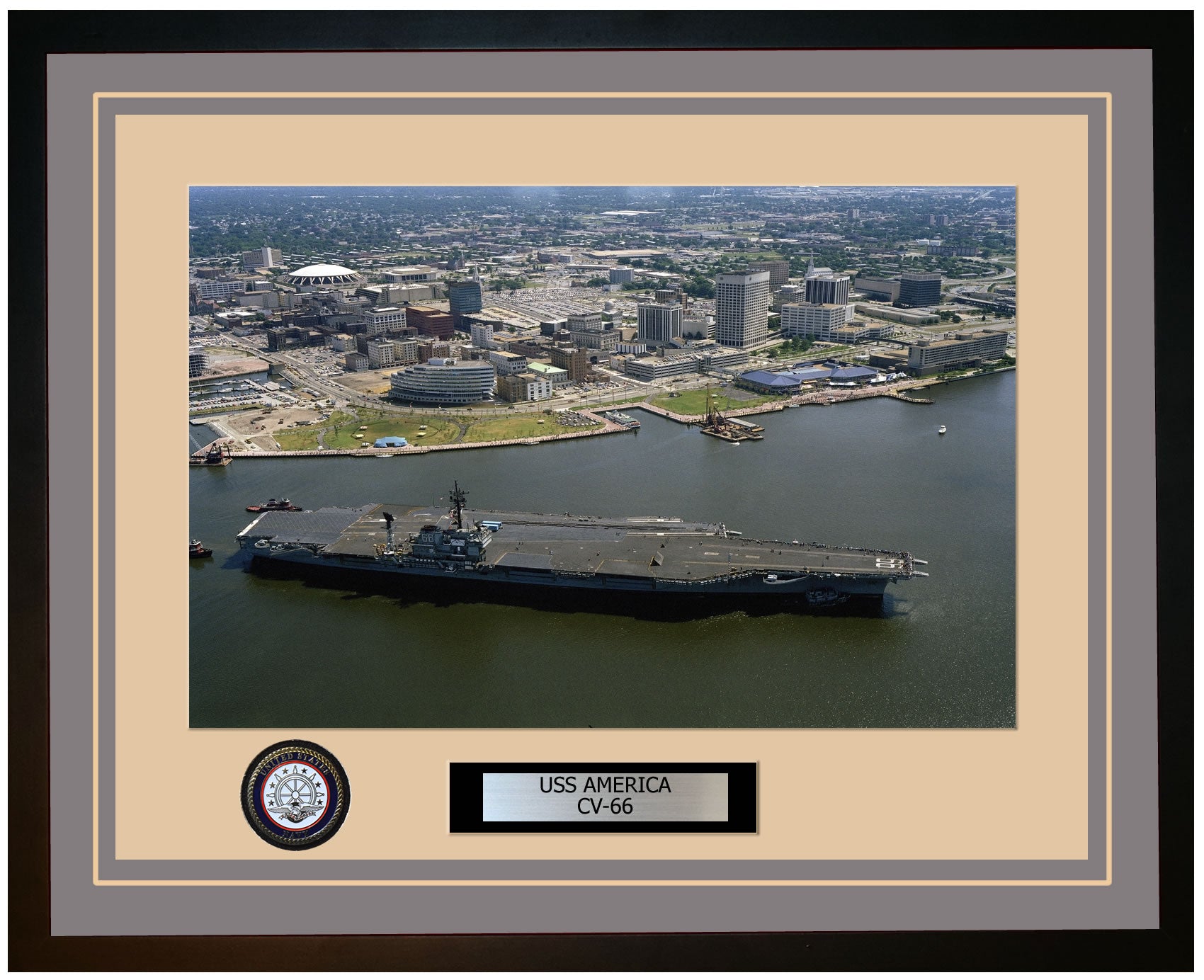 USS AMERICA CV-66 Framed Navy Ship Photo Grey