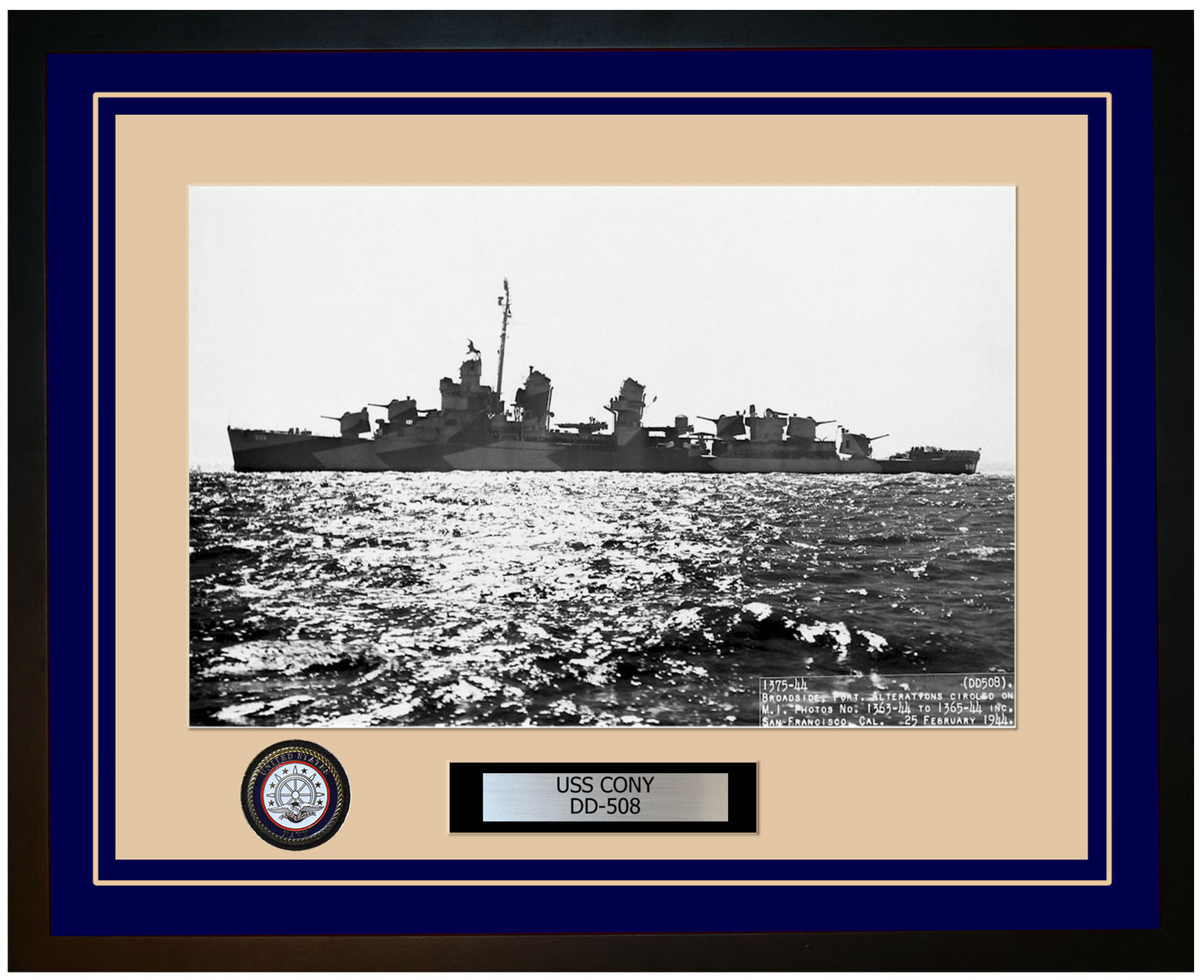 USS CONY DD-508 Framed Navy Ship Photo Blue