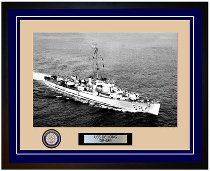 USS De Long DE-684 Framed Navy Ship Photo Blue