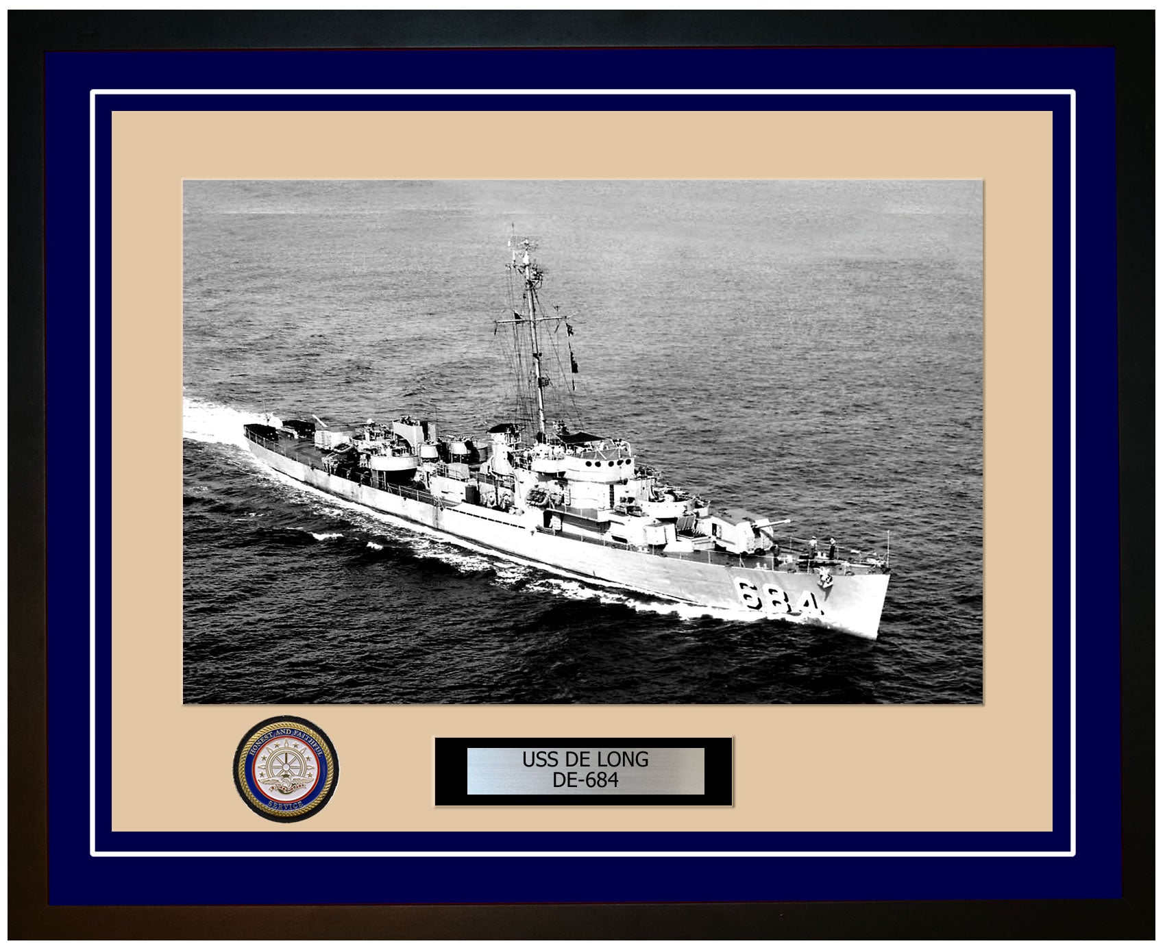 USS De Long DE-684 Framed Navy Ship Photo Blue