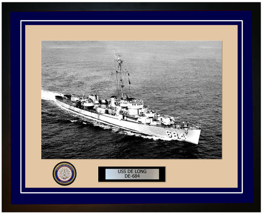 USS De Long DE-684 Framed Navy Ship Photo Blue