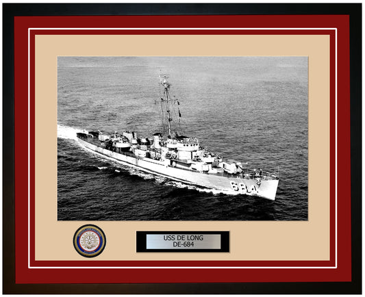 USS De Long DE-684 Framed Navy Ship Photo Burgundy