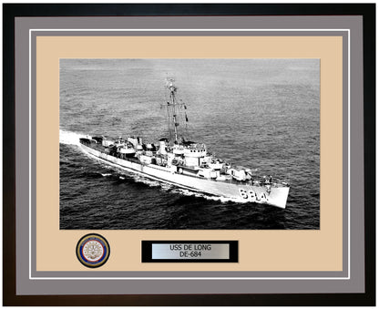 USS De Long DE-684 Framed Navy Ship Photo Grey
