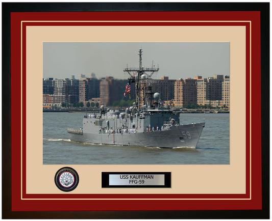 USS KAUFFMAN FFG-59 Framed Navy Ship Photo Burgundy
