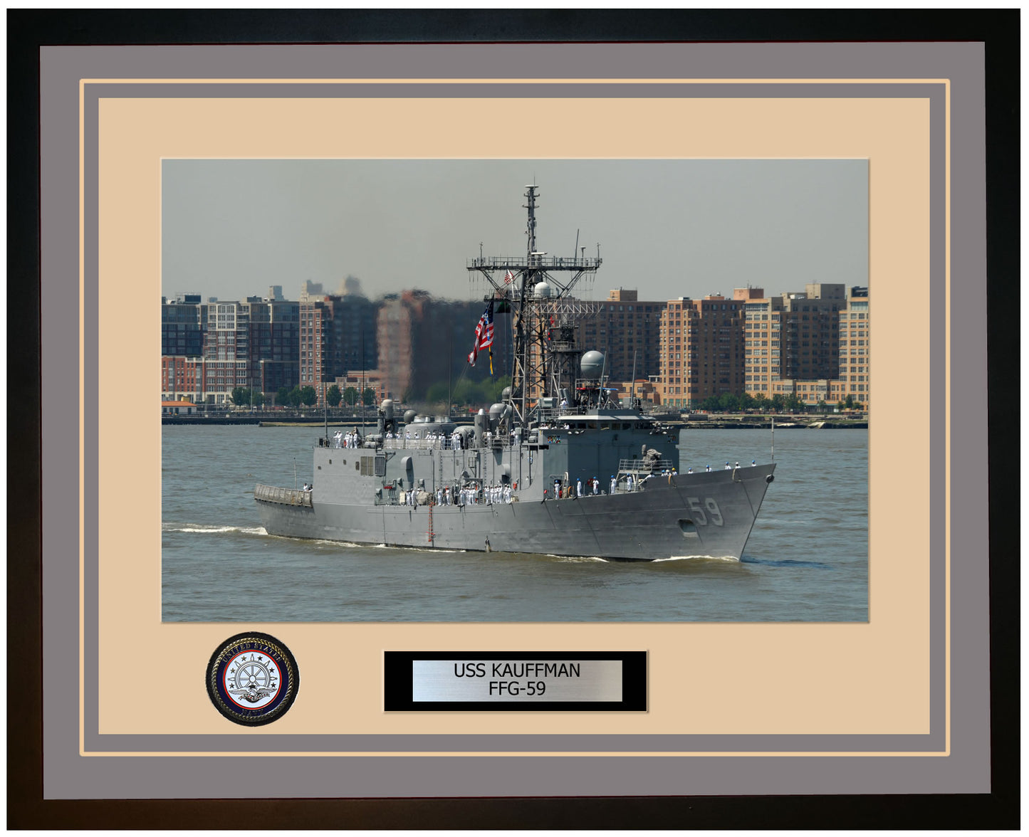 USS KAUFFMAN FFG-59 Framed Navy Ship Photo Grey