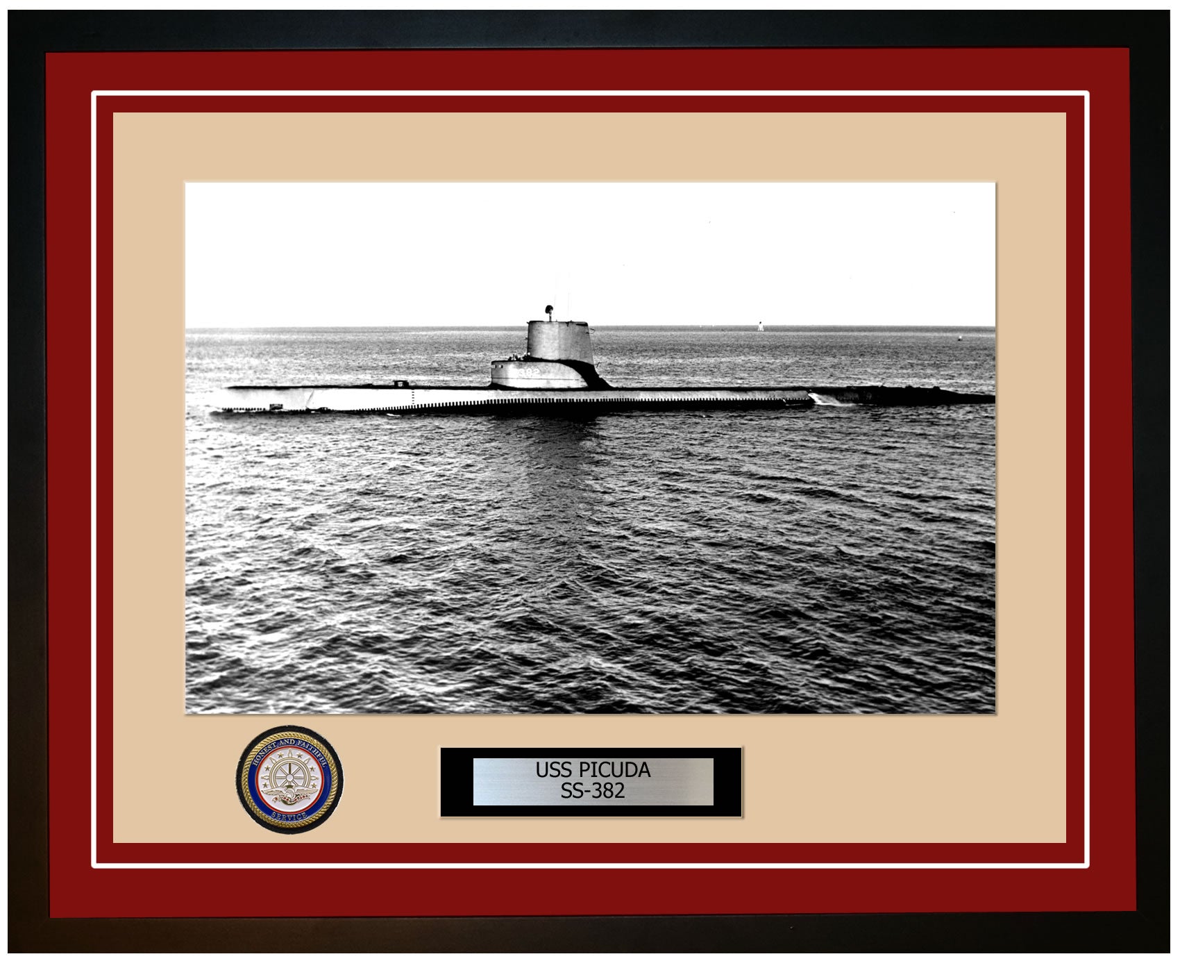 USS Picuda SS-382 Framed Navy Ship Photo Burgundy