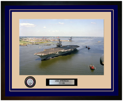 USS AMERICA CV-66 Framed Navy Ship Photo Blue