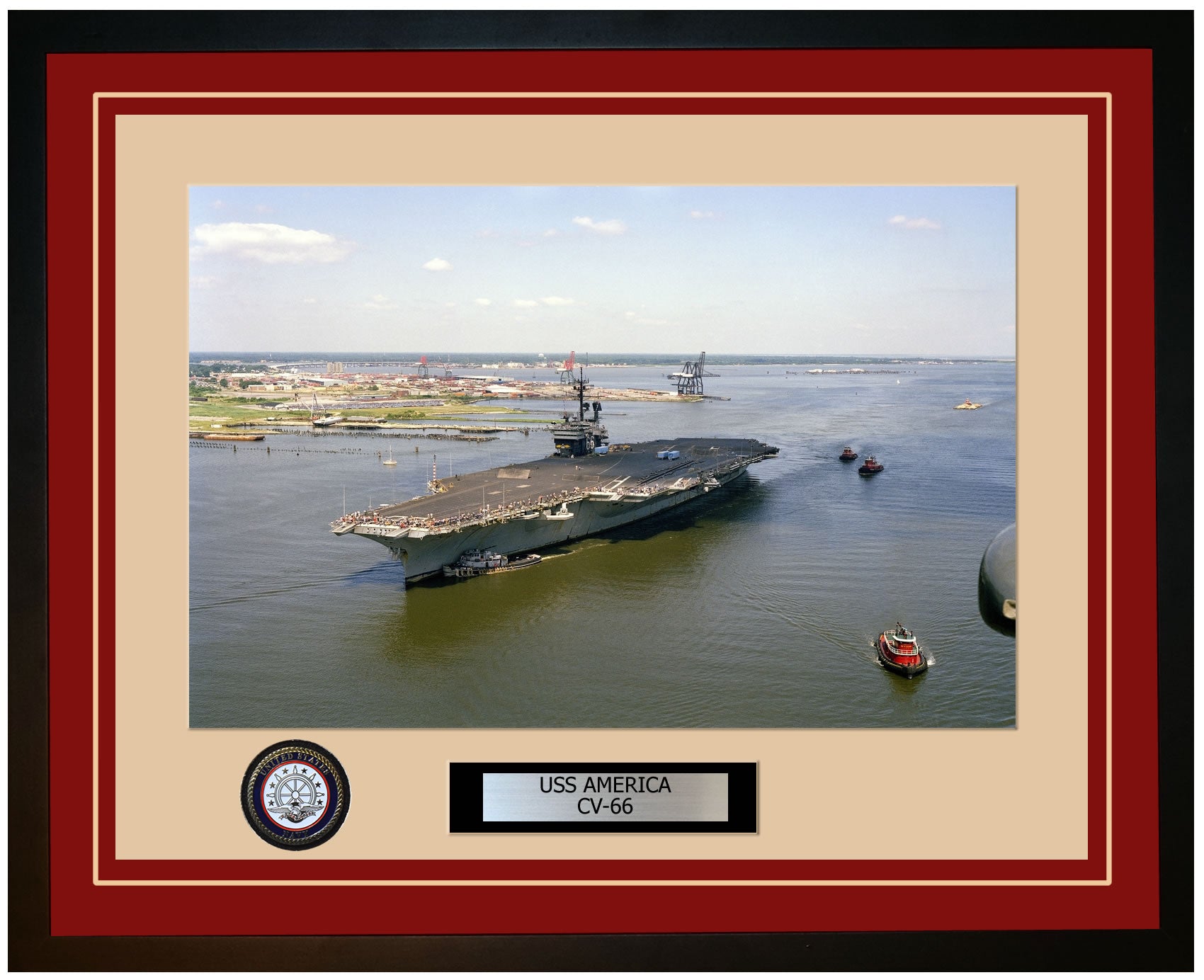 USS AMERICA CV-66 Framed Navy Ship Photo Burgundy