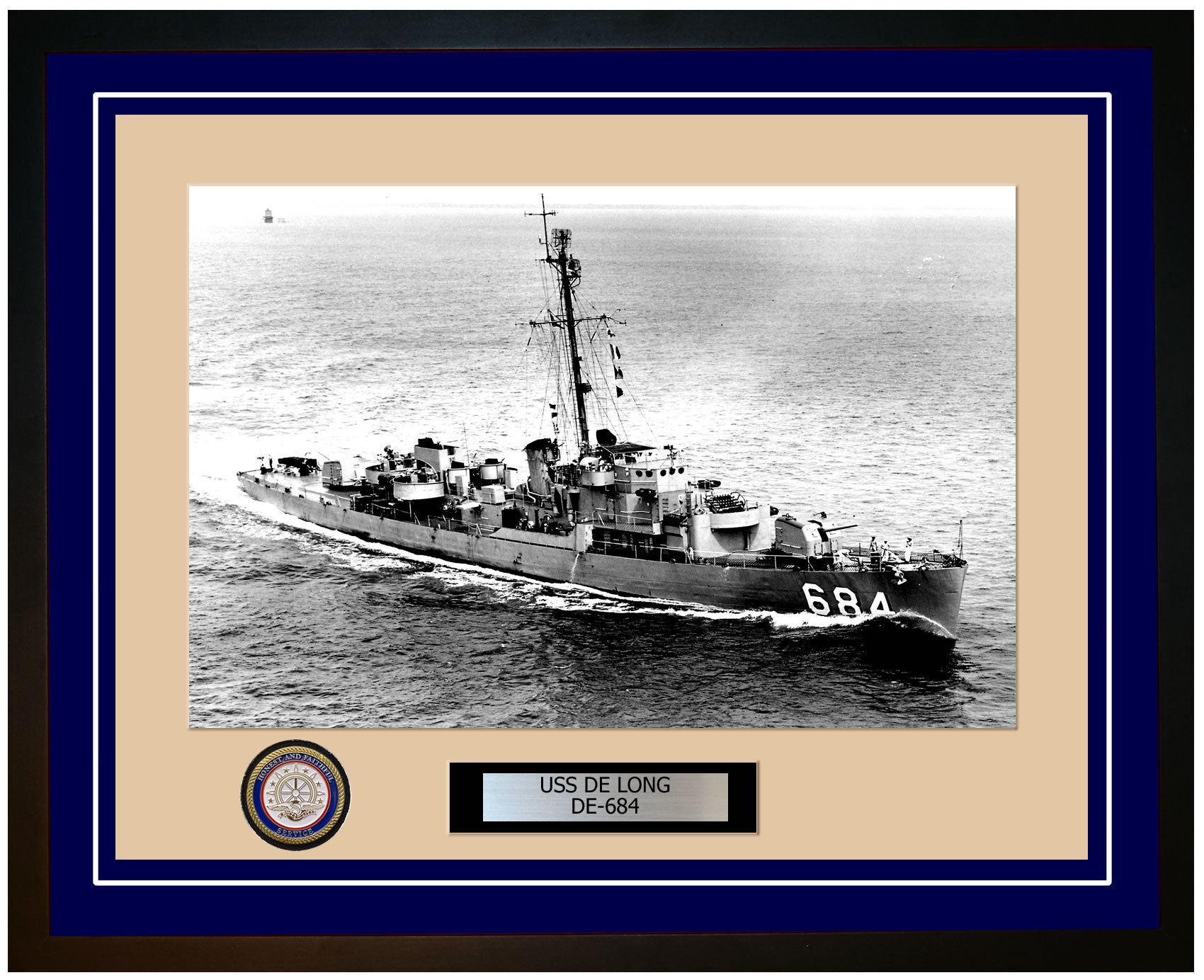 USS De Long DE-684 Framed Navy Ship Photo Blue
