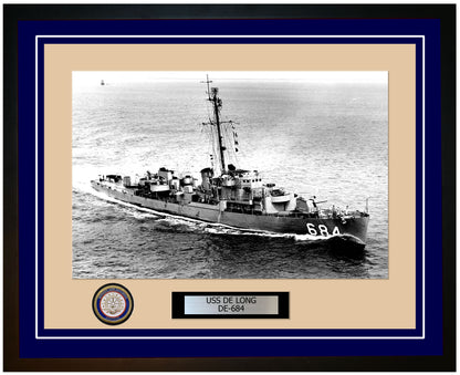 USS De Long DE-684 Framed Navy Ship Photo Blue
