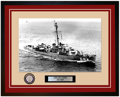 USS De Long DE-684 Framed Navy Ship Photo Burgundy