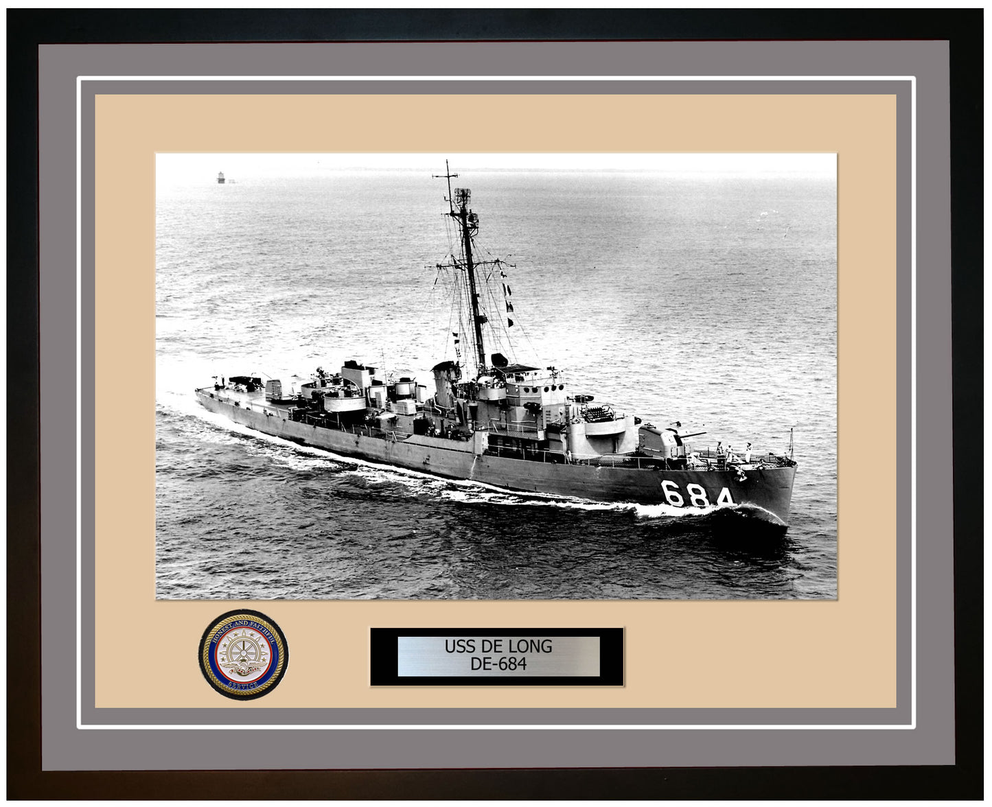 USS De Long DE-684 Framed Navy Ship Photo Grey