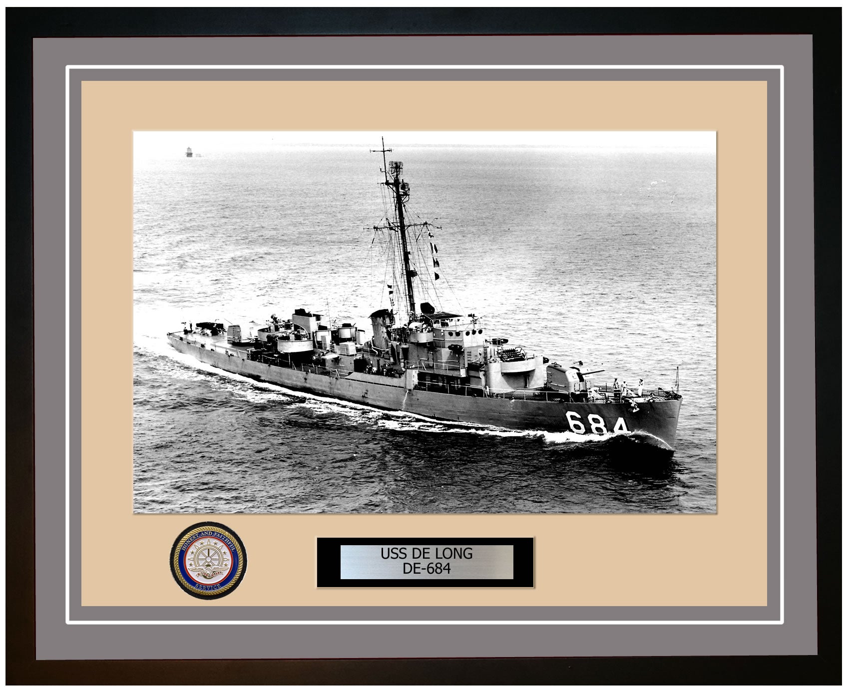 USS De Long DE-684 Framed Navy Ship Photo Grey