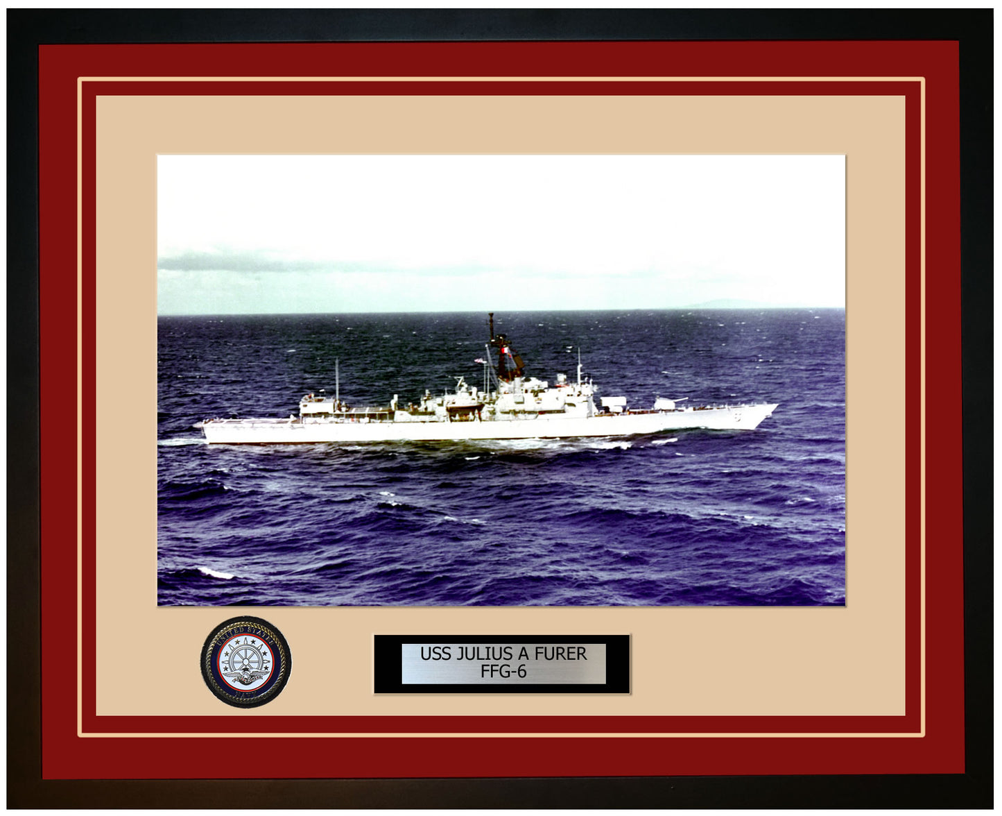 USS JULIUS A FURER FFG-6 Framed Navy Ship Photo Burgundy