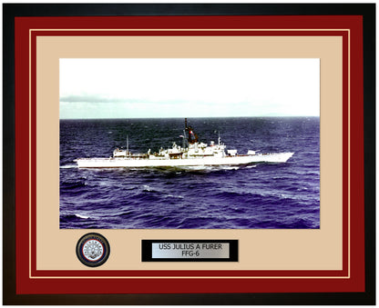 USS JULIUS A FURER FFG-6 Framed Navy Ship Photo Burgundy