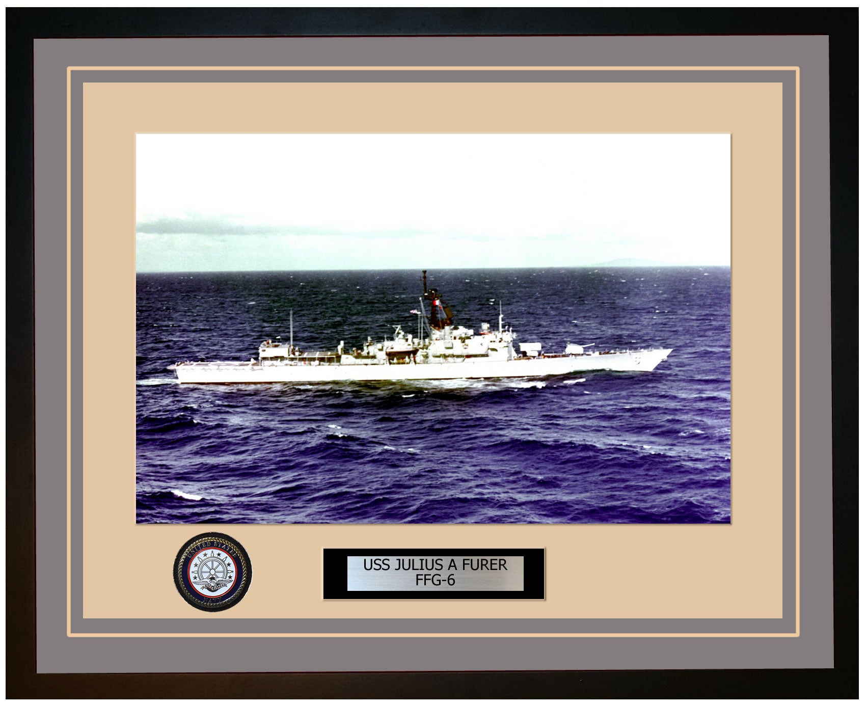 USS JULIUS A FURER FFG-6 Framed Navy Ship Photo Grey
