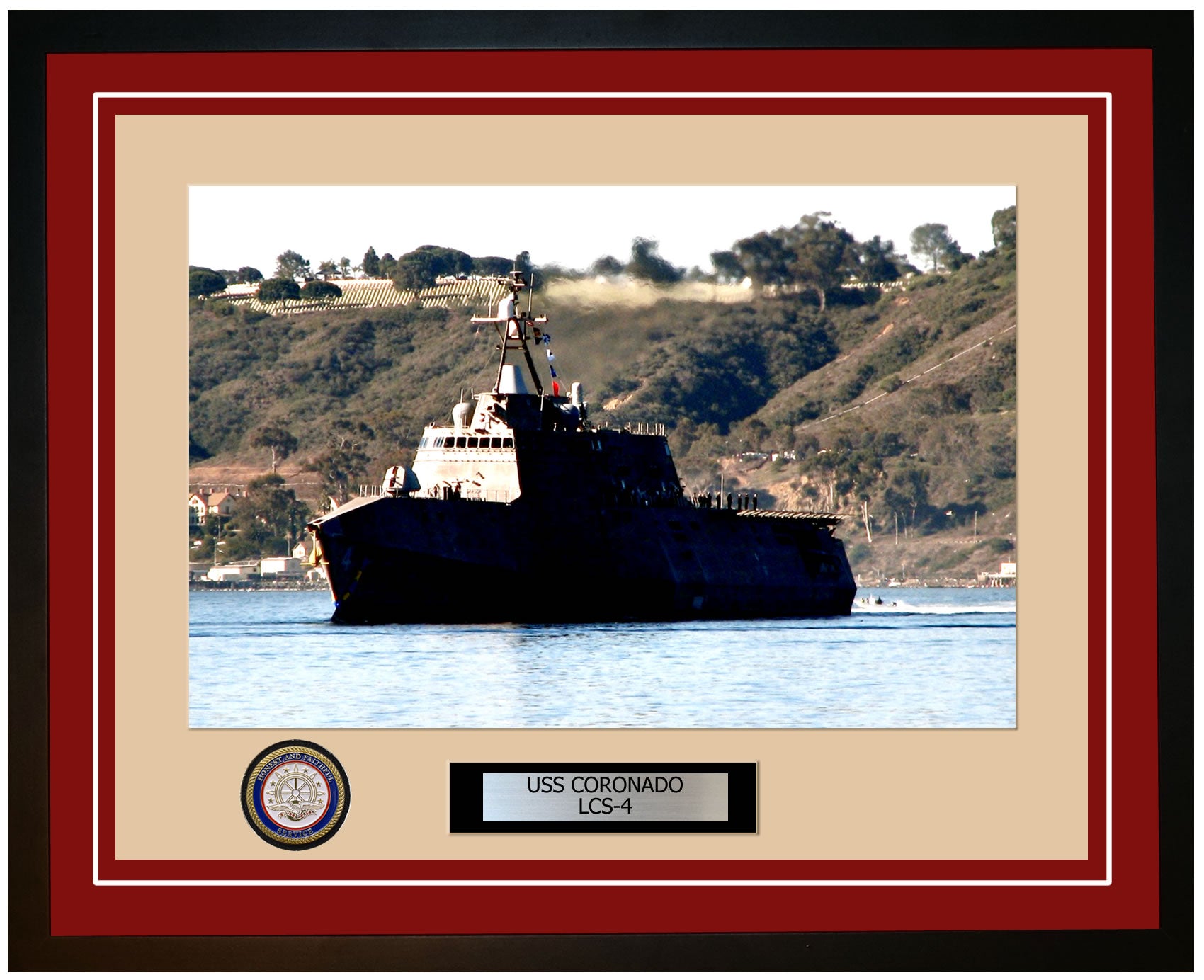 USS Coronado LCS-4 Framed Navy Ship Photo Burgundy