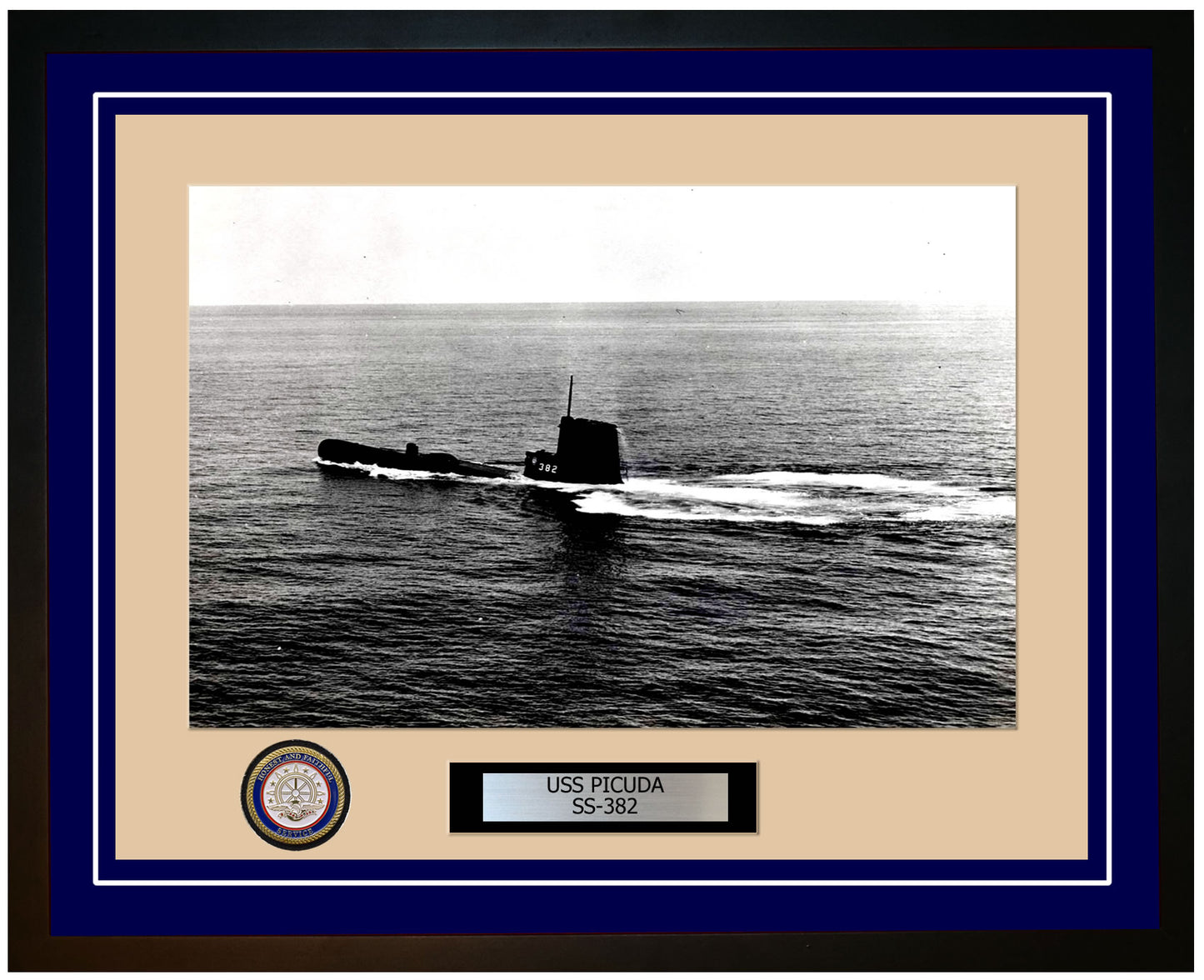 USS Picuda SS-382 Framed Navy Ship Photo Blue