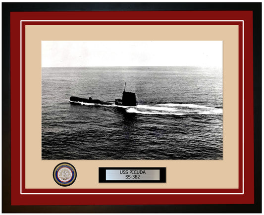 USS Picuda SS-382 Framed Navy Ship Photo Burgundy