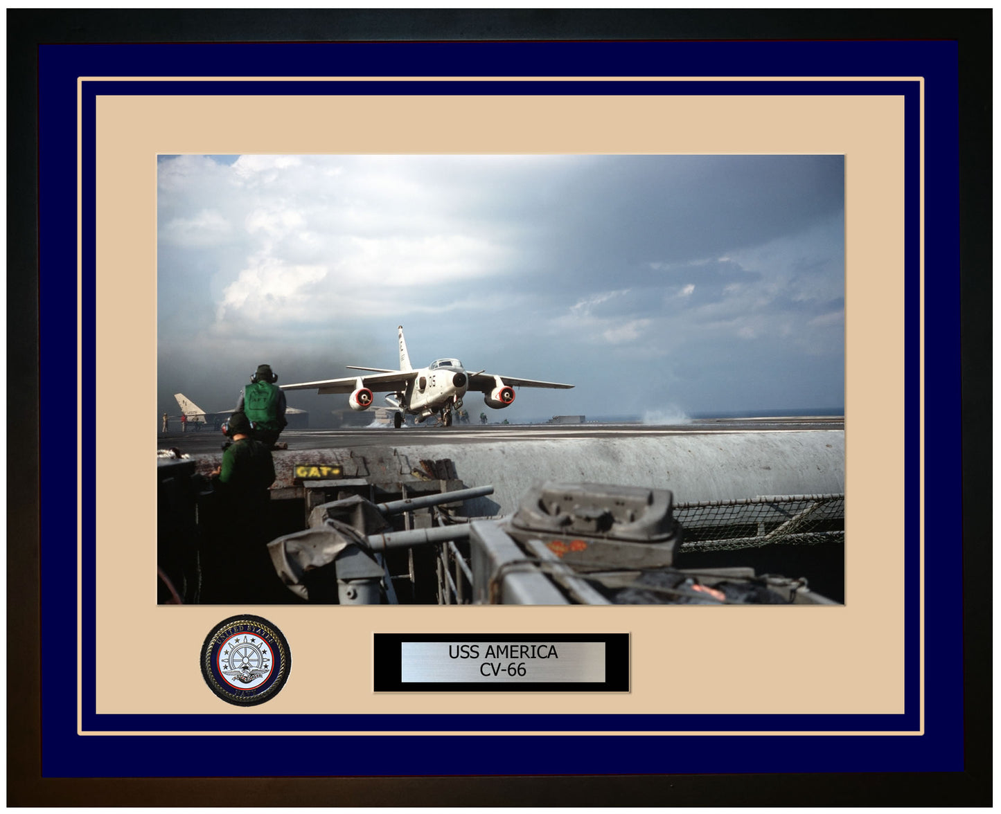 USS AMERICA CV-66 Framed Navy Ship Photo Blue