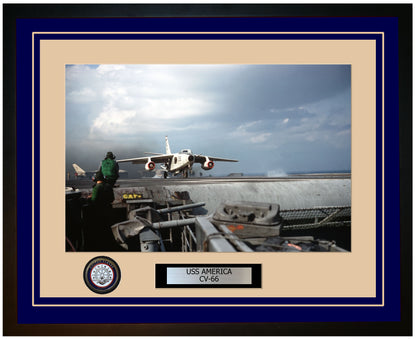USS AMERICA CV-66 Framed Navy Ship Photo Blue