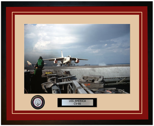 USS AMERICA CV-66 Framed Navy Ship Photo Burgundy
