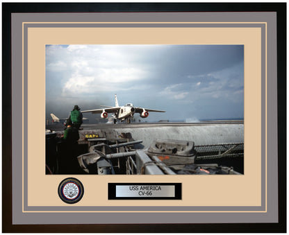 USS AMERICA CV-66 Framed Navy Ship Photo Grey