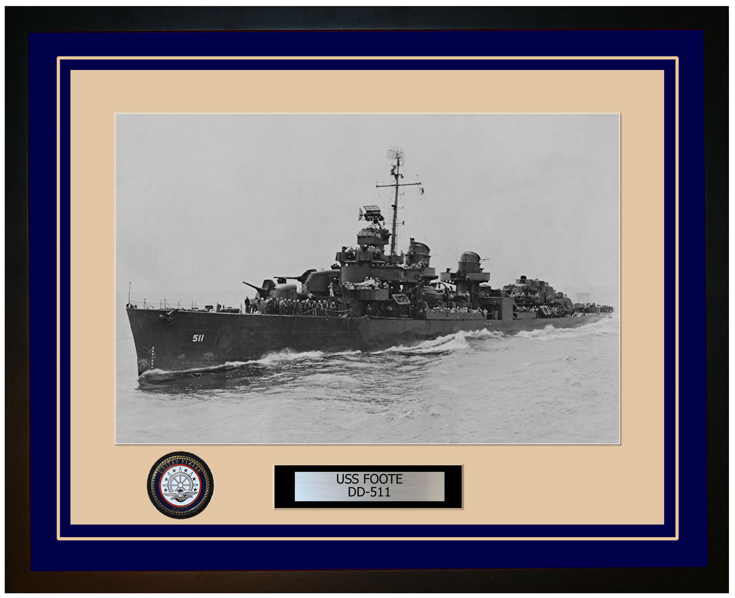 USS FOOTE DD-511 Framed Navy Ship Photo Blue