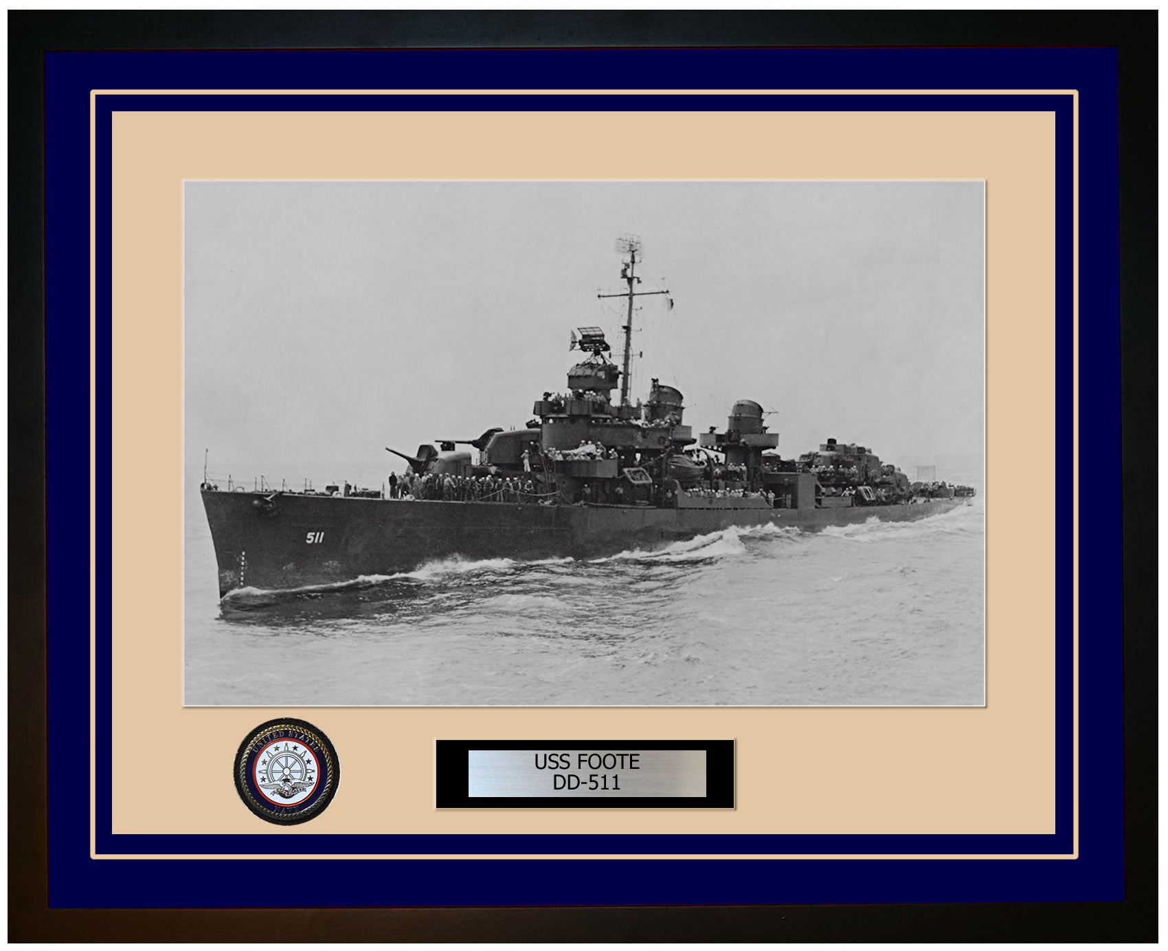 USS FOOTE DD-511 Framed Navy Ship Photo Blue
