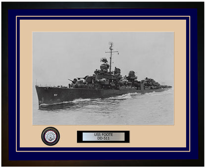 USS FOOTE DD-511 Framed Navy Ship Photo Blue