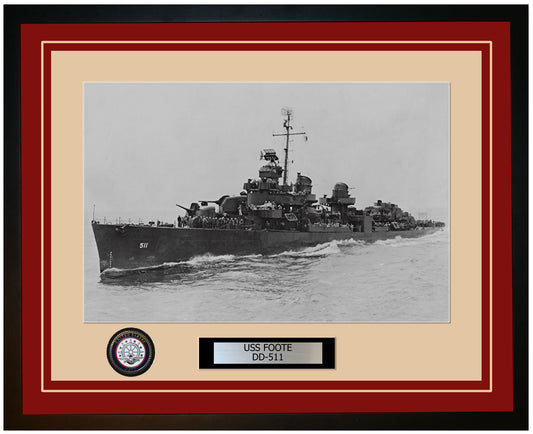 USS FOOTE DD-511 Framed Navy Ship Photo Burgundy