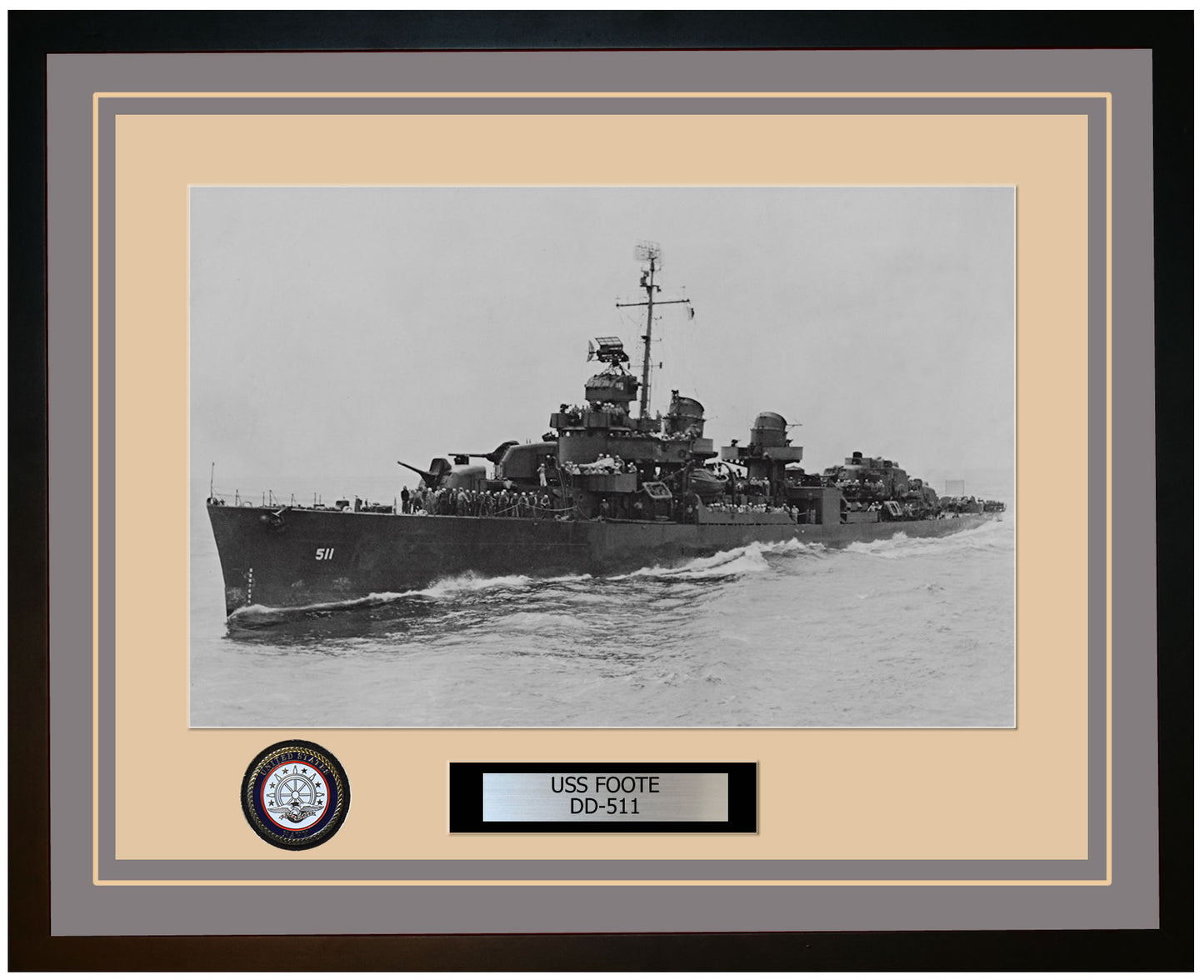USS FOOTE DD-511 Framed Navy Ship Photo Grey