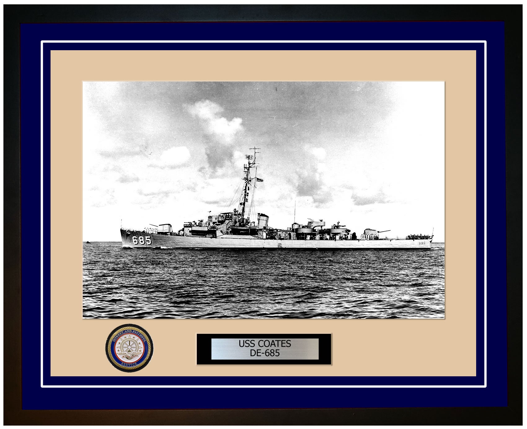 USS Coates DE-685 Framed Navy Ship Photo Blue