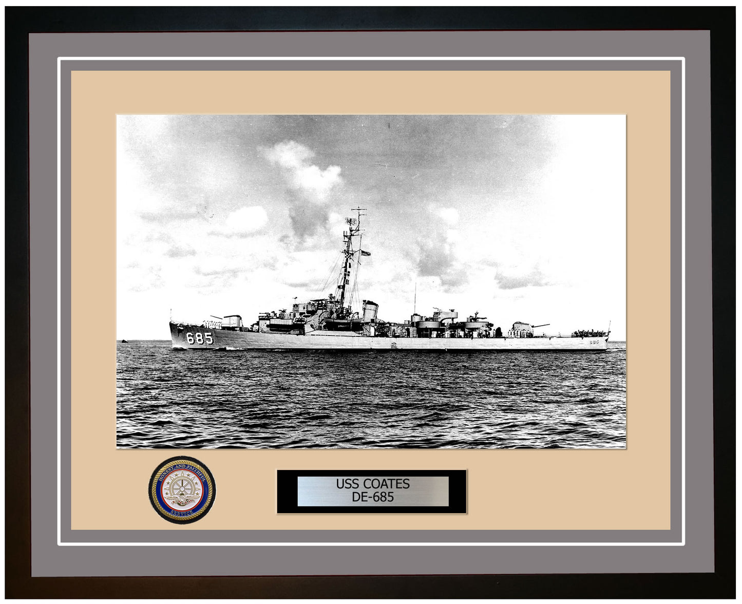 USS Coates DE-685 Framed Navy Ship Photo Grey