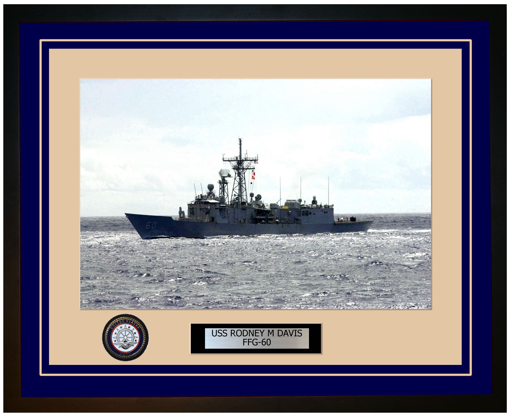 USS RODNEY M DAVIS FFG-60 Framed Navy Ship Photo Blue