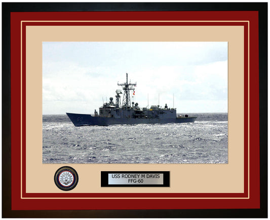 USS RODNEY M DAVIS FFG-60 Framed Navy Ship Photo Burgundy