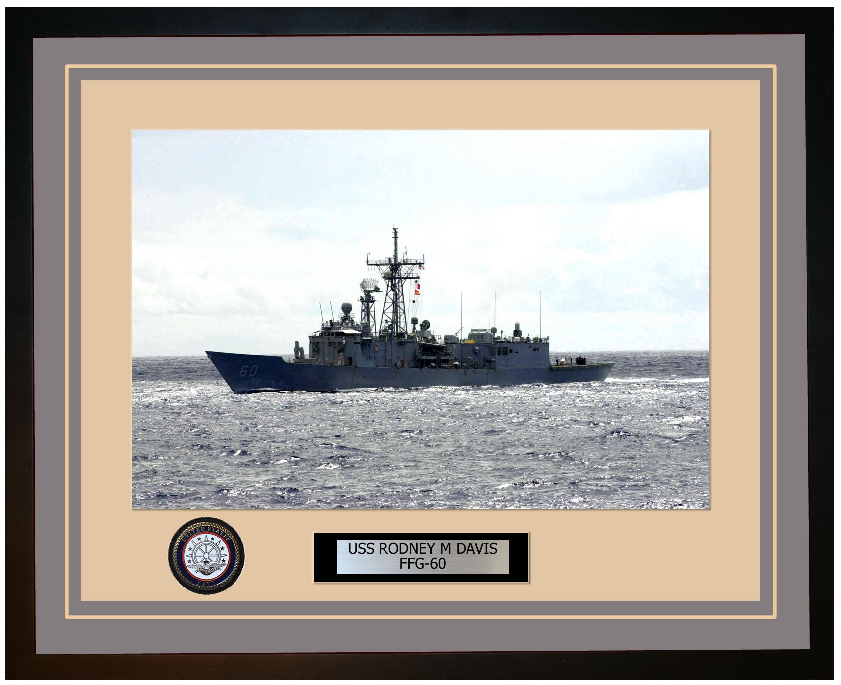 USS RODNEY M DAVIS FFG-60 Framed Navy Ship Photo Grey