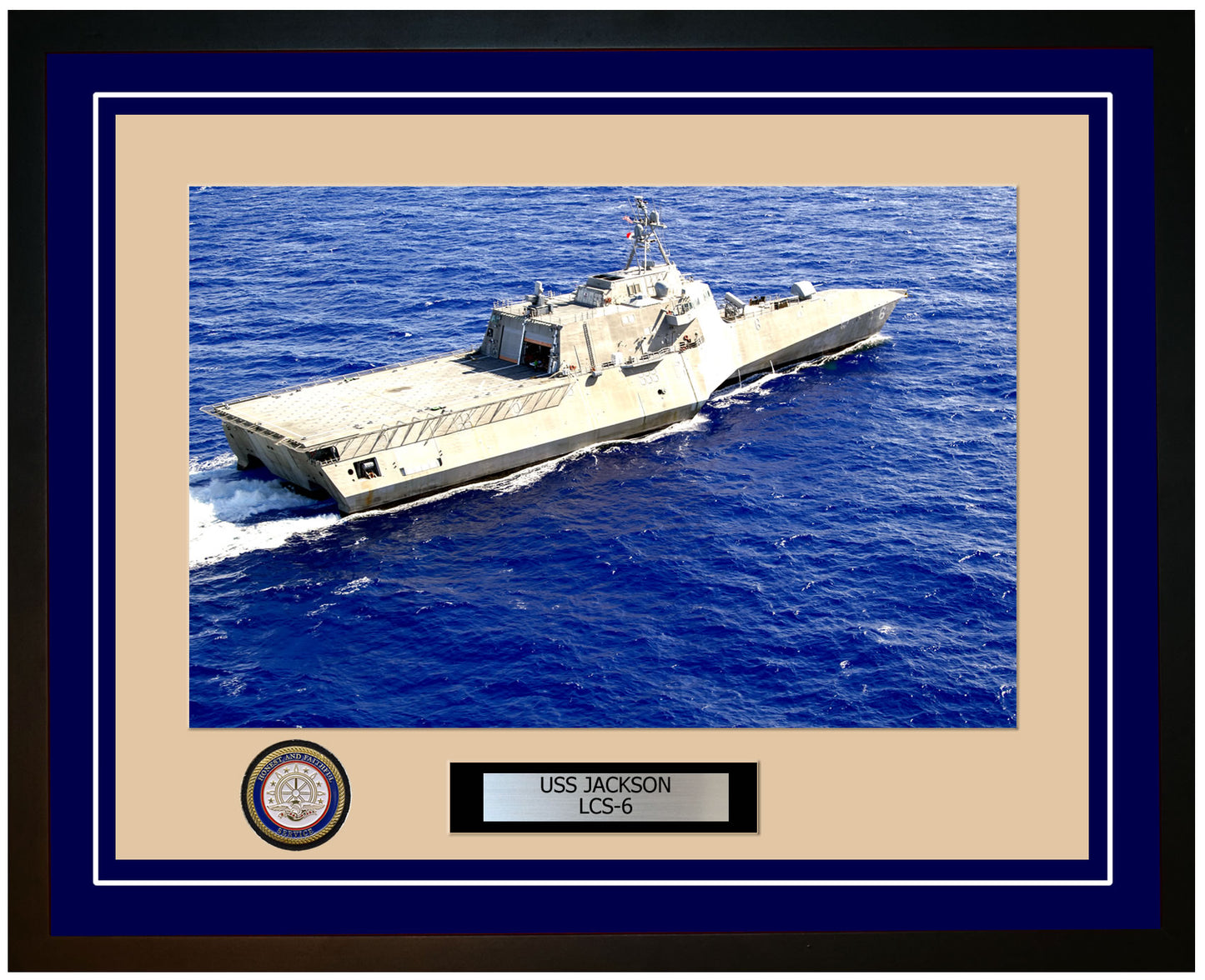 USS Jackson LCS-6 Framed Navy Ship Photo Blue