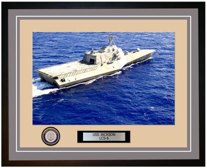 USS Jackson LCS-6 Framed Navy Ship Photo Grey