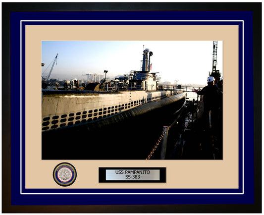 USS Pampanito SS-383 Framed Navy Ship Photo Blue