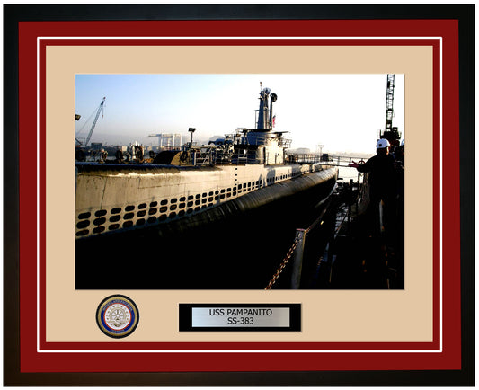 USS Pampanito SS-383 Framed Navy Ship Photo Burgundy
