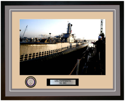 USS Pampanito SS-383 Framed Navy Ship Photo Grey
