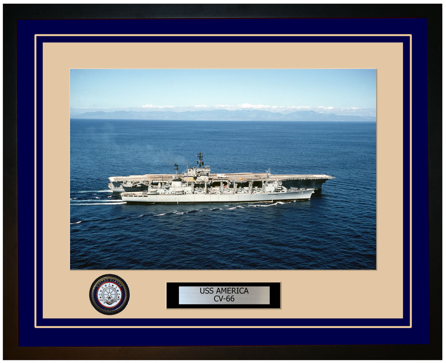 USS AMERICA CV-66 Framed Navy Ship Photo Blue