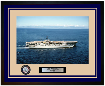 USS AMERICA CV-66 Framed Navy Ship Photo Blue