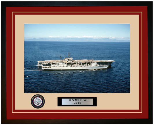 USS AMERICA CV-66 Framed Navy Ship Photo Burgundy