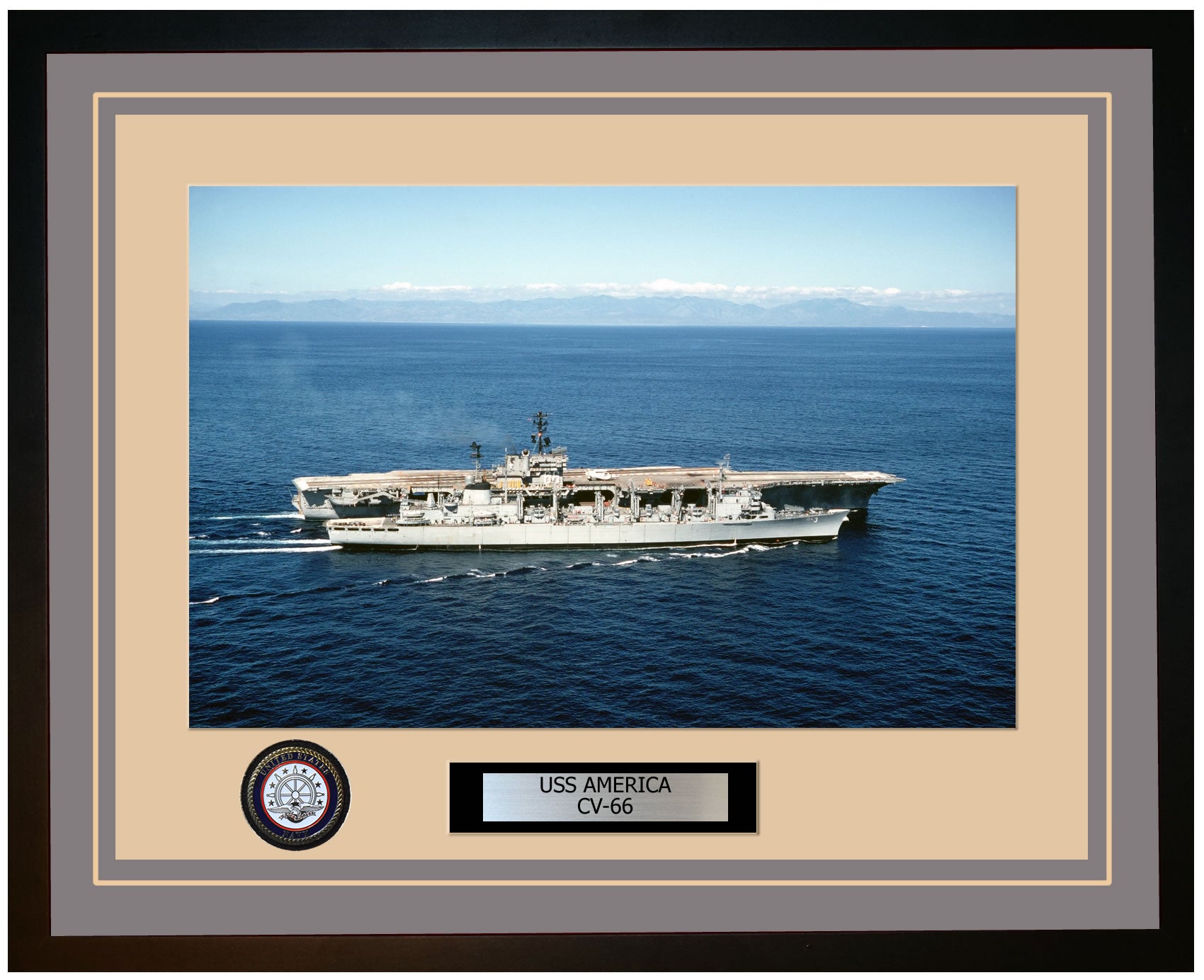 USS AMERICA CV-66 Framed Navy Ship Photo Grey