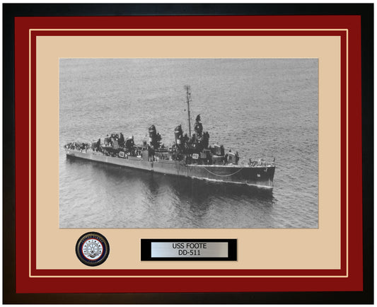 USS FOOTE DD-511 Framed Navy Ship Photo Burgundy
