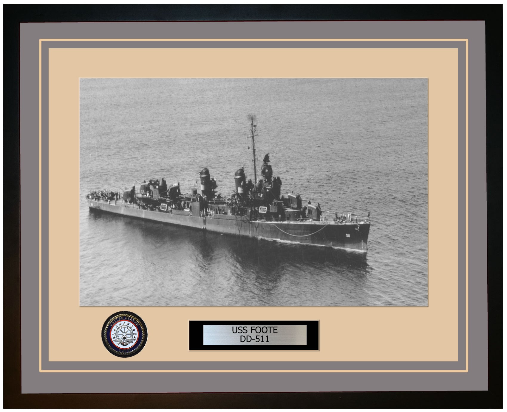 USS FOOTE DD-511 Framed Navy Ship Photo Grey