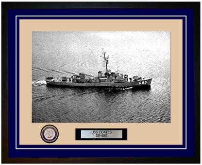 USS Coates DE-685 Framed Navy Ship Photo Blue