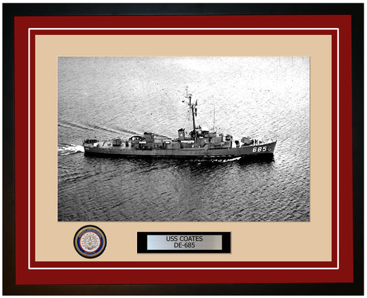 USS Coates DE-685 Framed Navy Ship Photo Burgundy